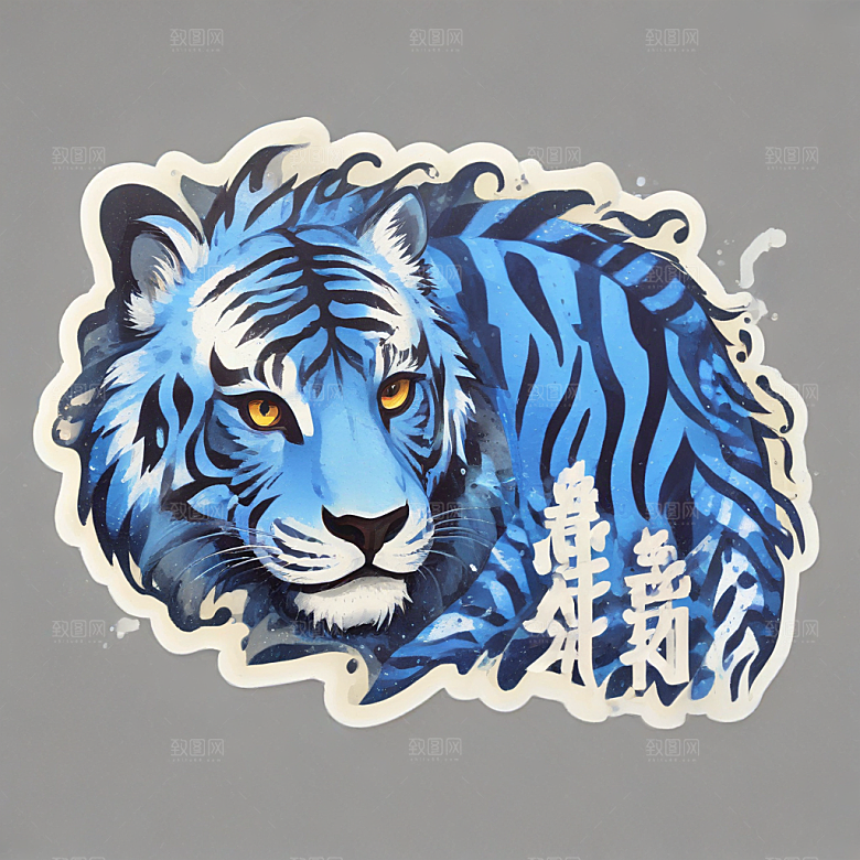 蓝色虎皮绿叶独特风格图片
