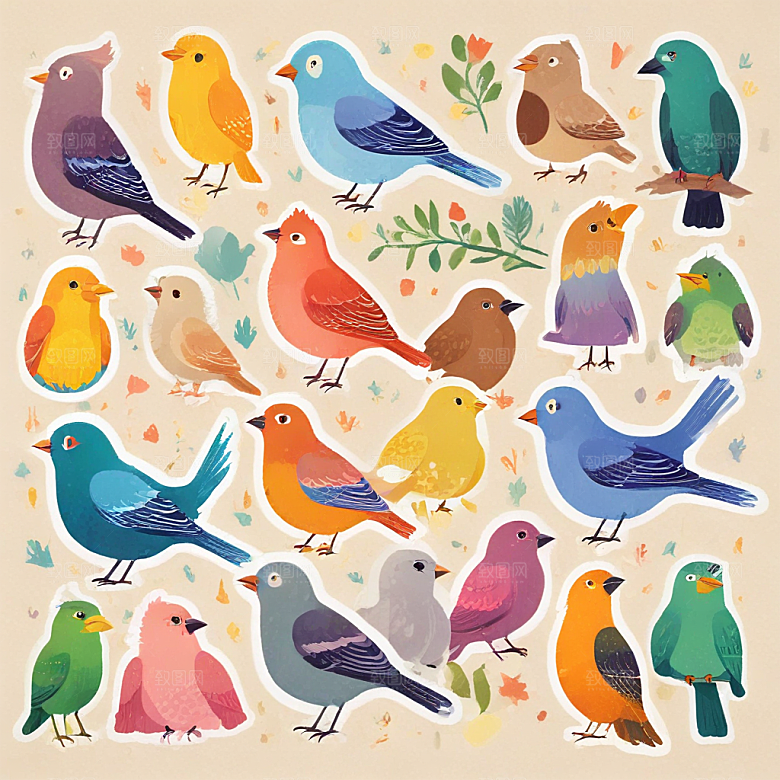 彩色小鸟插画图案设计图片