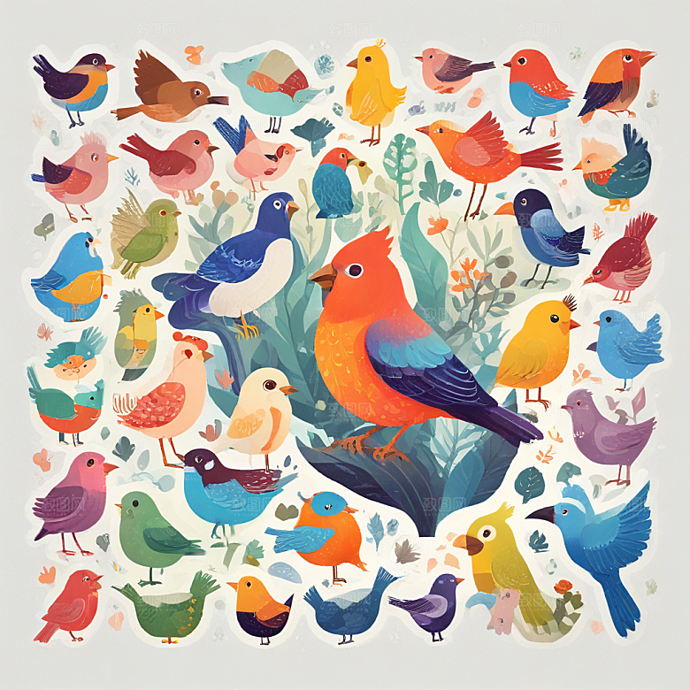 彩色小鸟插画图案设计图片