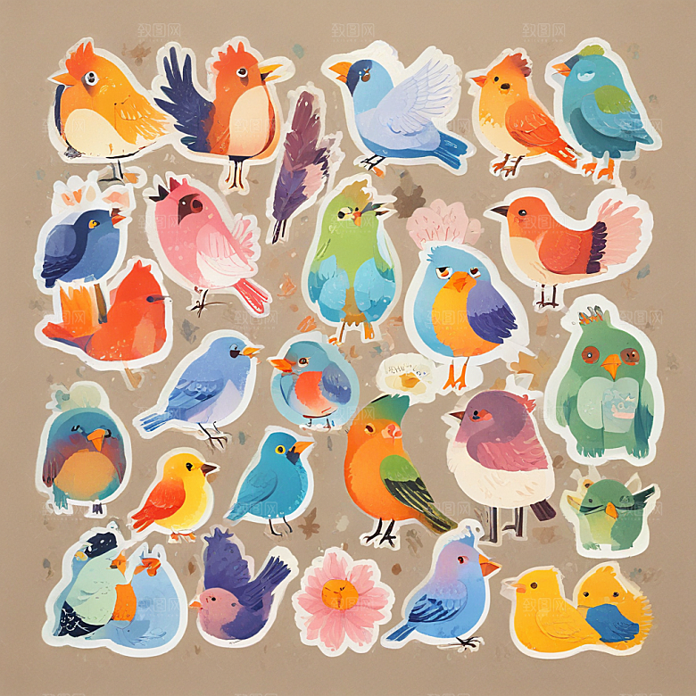 彩色小鸟插画图案设计图片