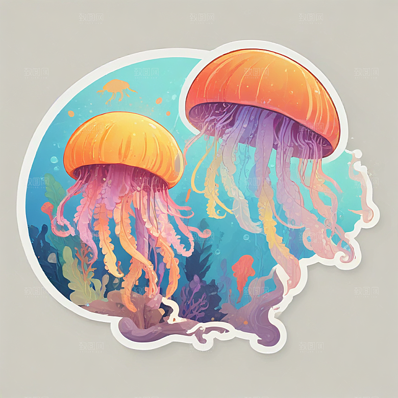 快乐水母舞动缤纷海洋图片