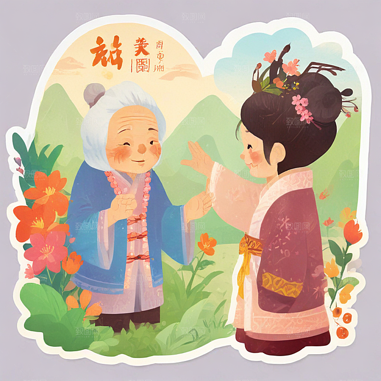 中国风老年妇女笑盈盈打招呼图片