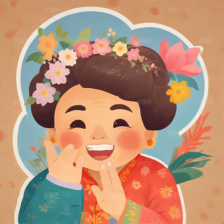 中国风老年妇女笑盈盈打招呼图片