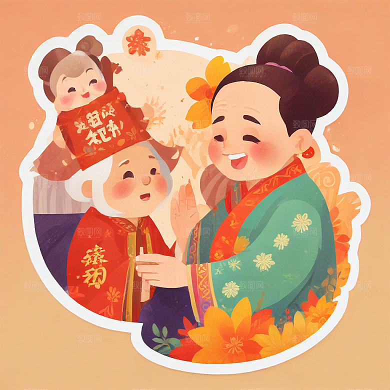 中国风老年妇女笑盈盈打招呼图片