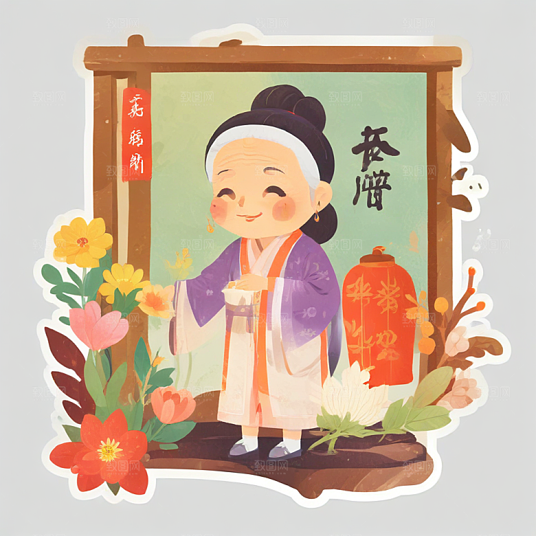 中国风老年妇女笑盈盈打招呼图片