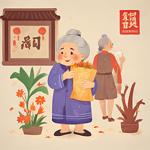 中国风老年妇女笑盈盈打招呼图片