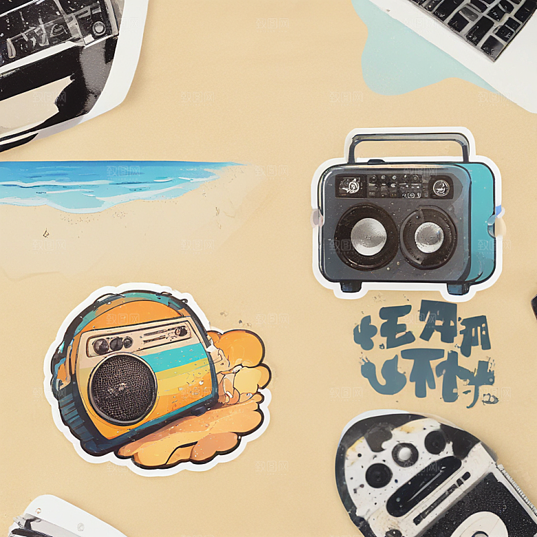 复古风格海滩场景蓝牙音箱图片