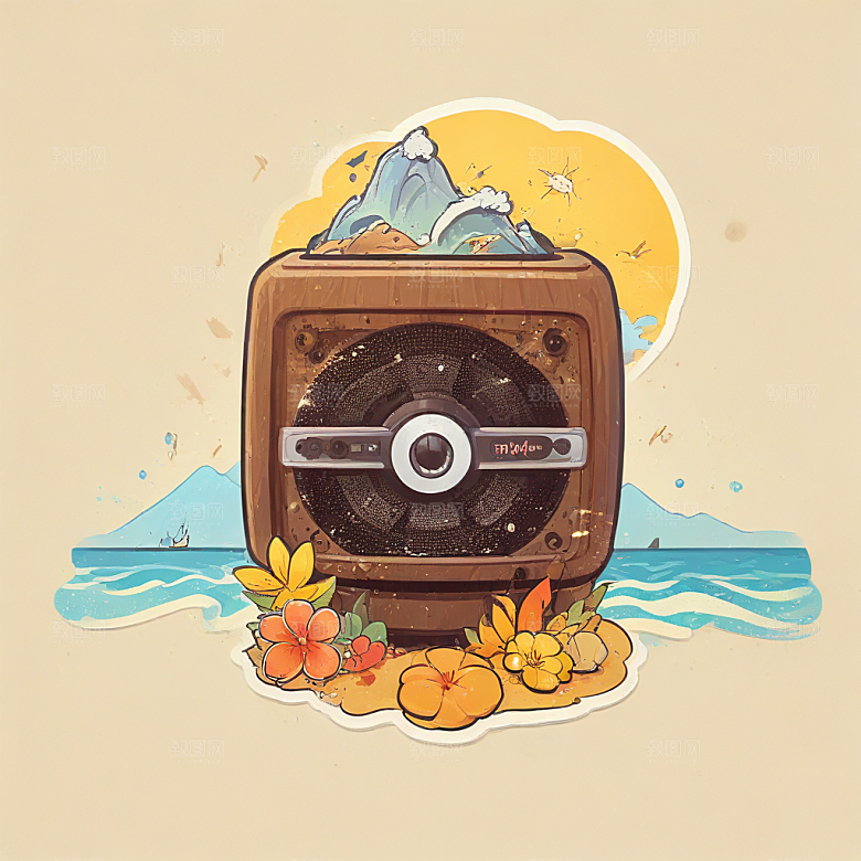 复古风格海滩场景蓝牙音箱图片