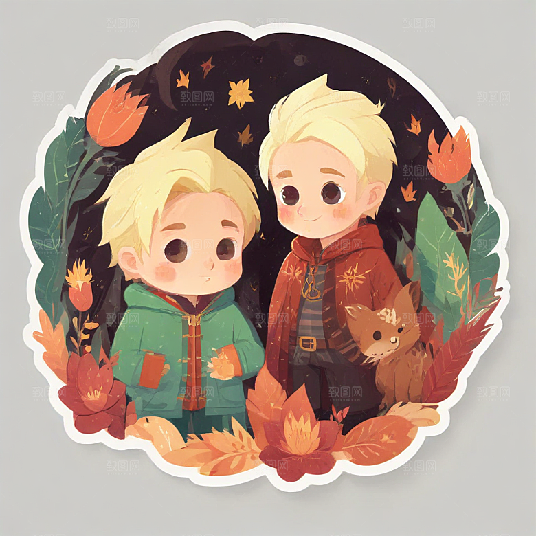 德拉科和哈利狮院吉祥物温馨画作图片