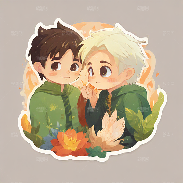 德拉科和哈利狮院吉祥物温馨画作图片