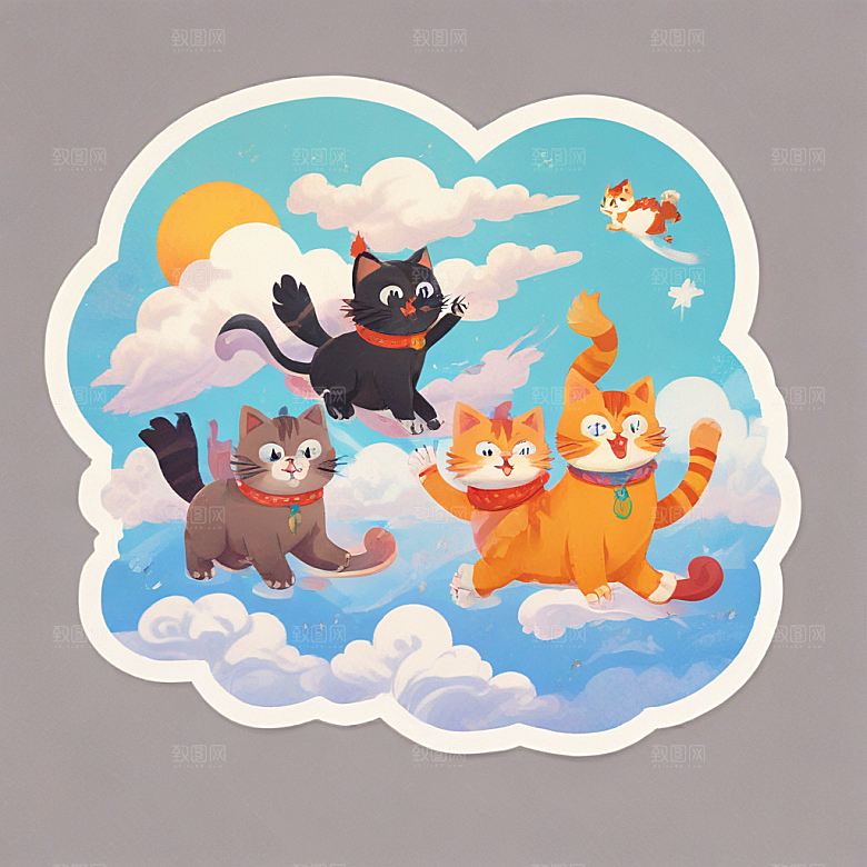 四猫云中欢乐飞翔图片