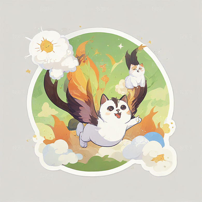 四猫云中欢乐飞翔图片
