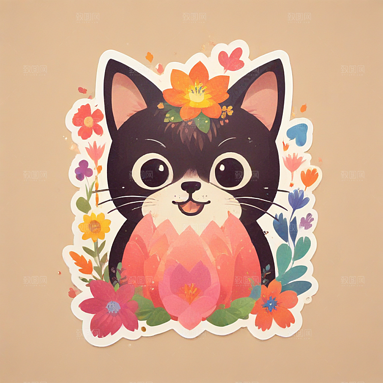 一只非常可爱的三花猫的贴纸