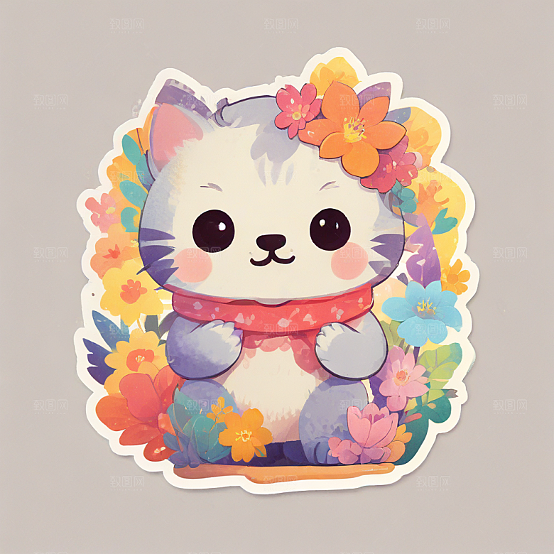 一只非常可爱的三花猫的贴纸