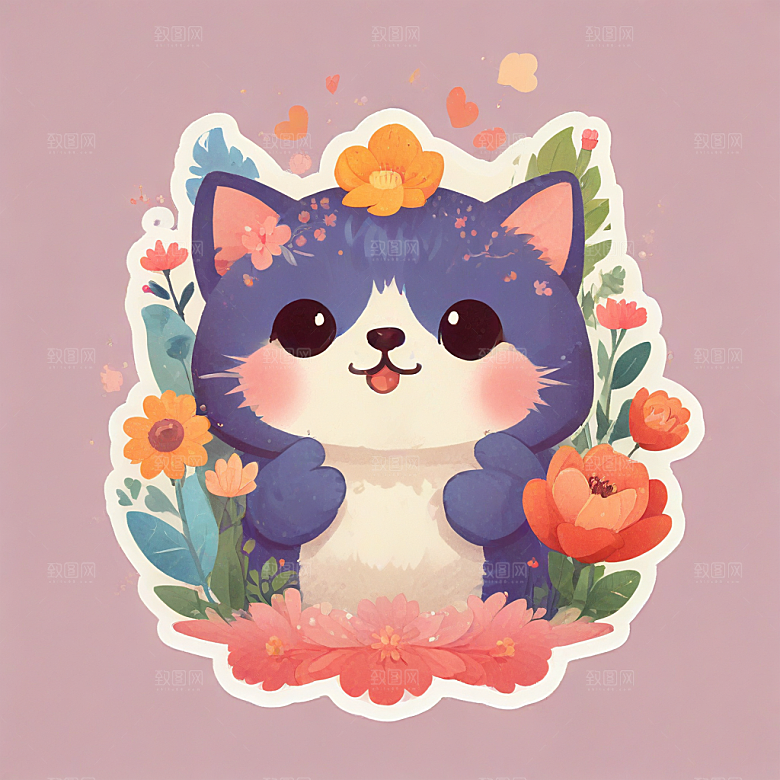 一只非常可爱的三花猫的贴纸