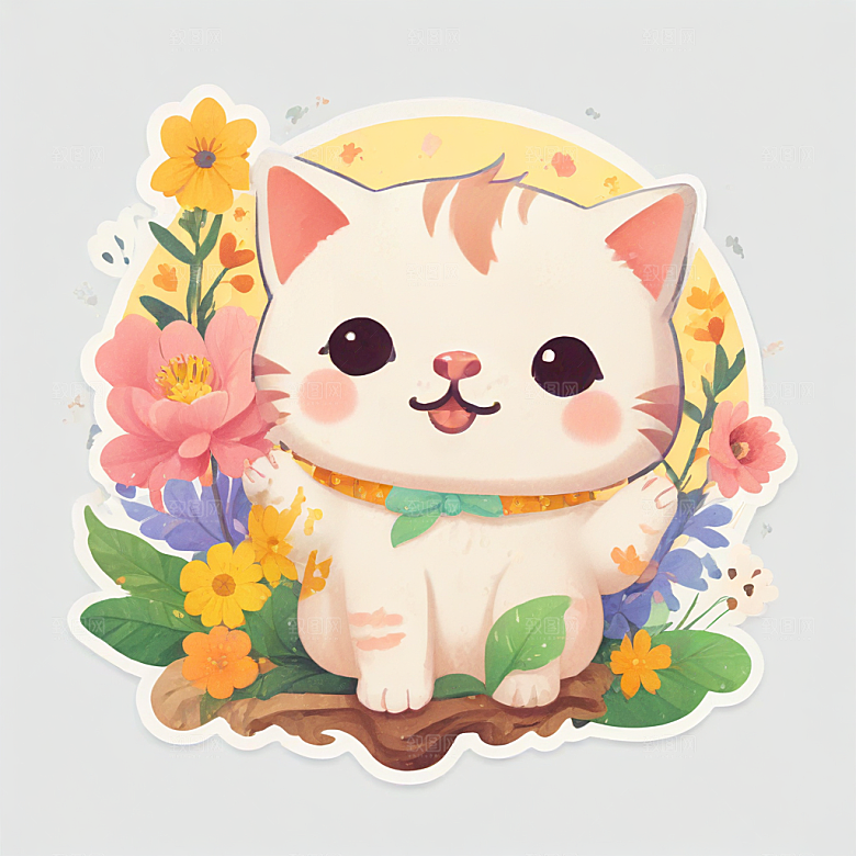 一只非常可爱的三花猫的贴纸