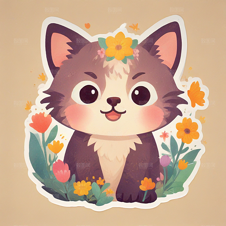 一只非常可爱的三花猫的贴纸