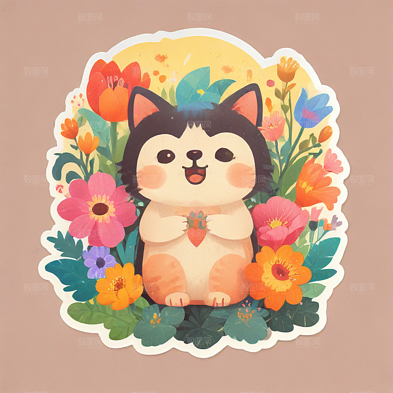 一只非常可爱的三花猫的贴纸