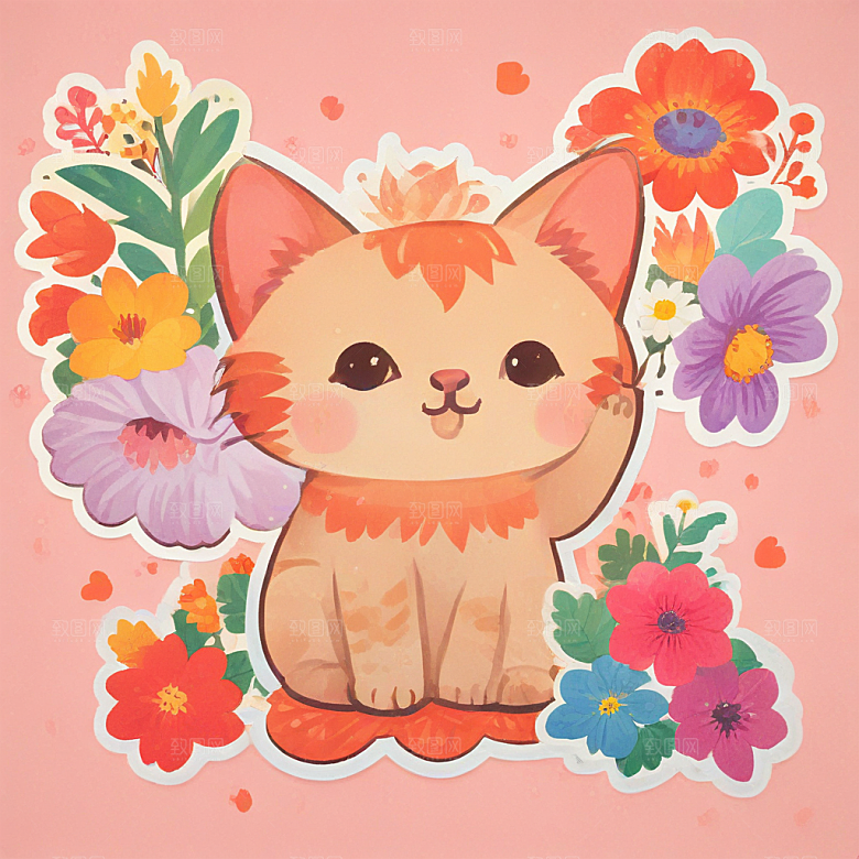 一只非常可爱的三花猫的贴纸