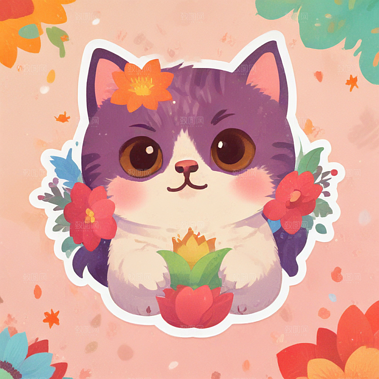 一只非常可爱的三花猫的贴纸