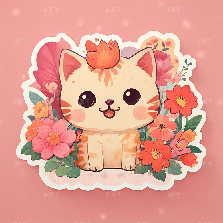 一只非常可爱的三花猫的贴纸