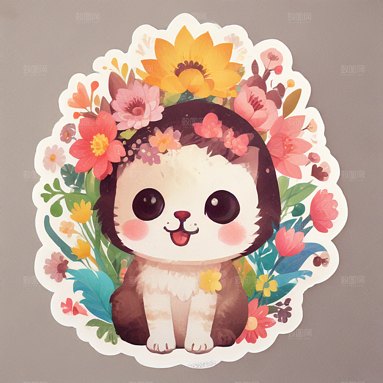 一只非常可爱的三花猫的贴纸