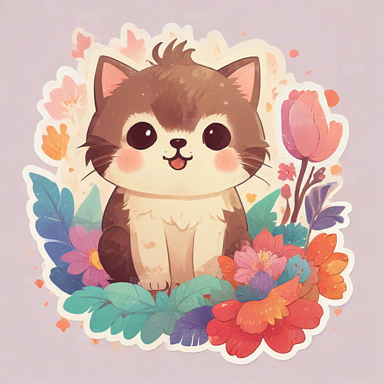 一只非常可爱的三花猫的贴纸