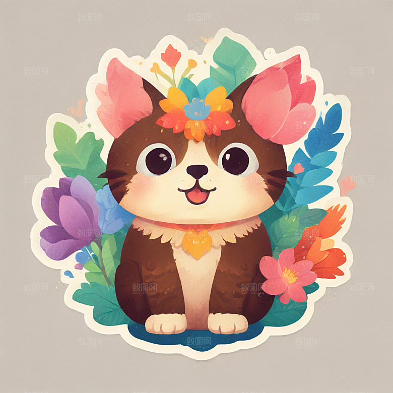 一只非常可爱的三花猫的贴纸