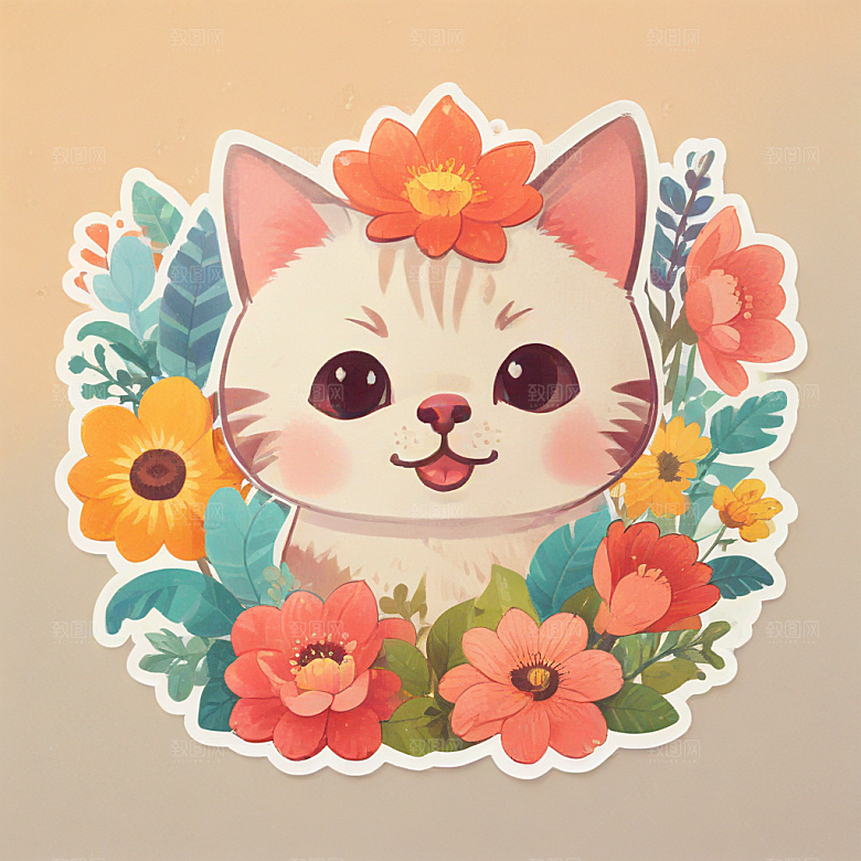 一只非常可爱的三花猫的贴纸