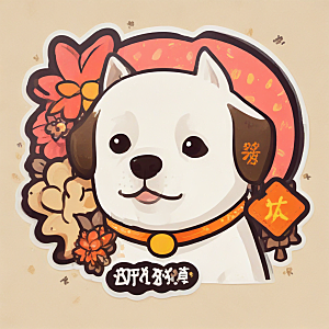 快乐金铃大白狗戴红花橘黄背景图片