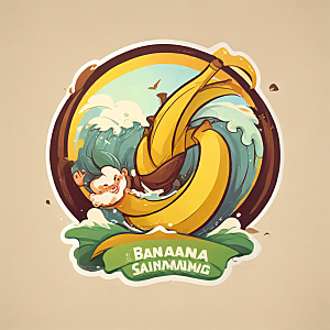 黄色香蕉冲浪冒险海浪翻滚图片