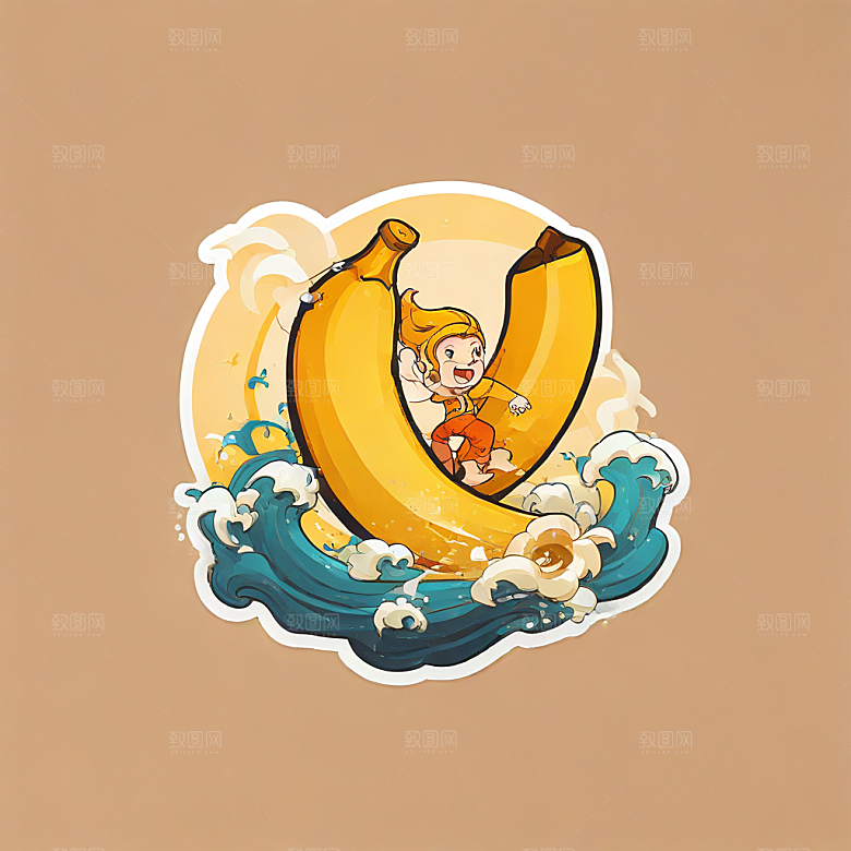 黄色香蕉冲浪冒险海浪翻滚图片