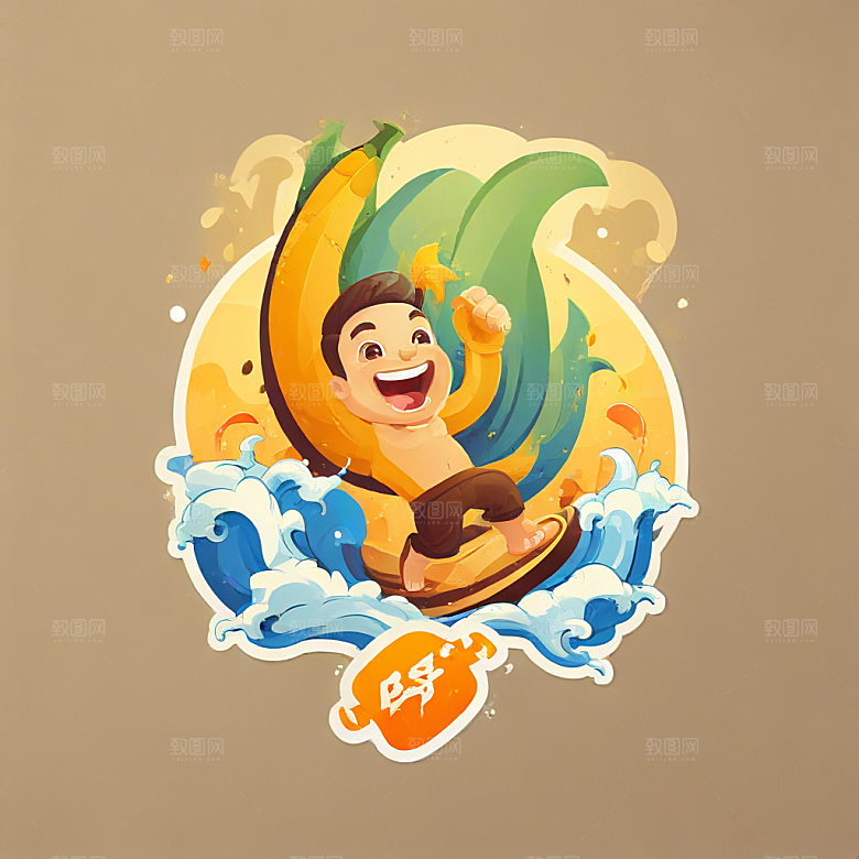 黄色香蕉冲浪冒险海浪翻滚图片