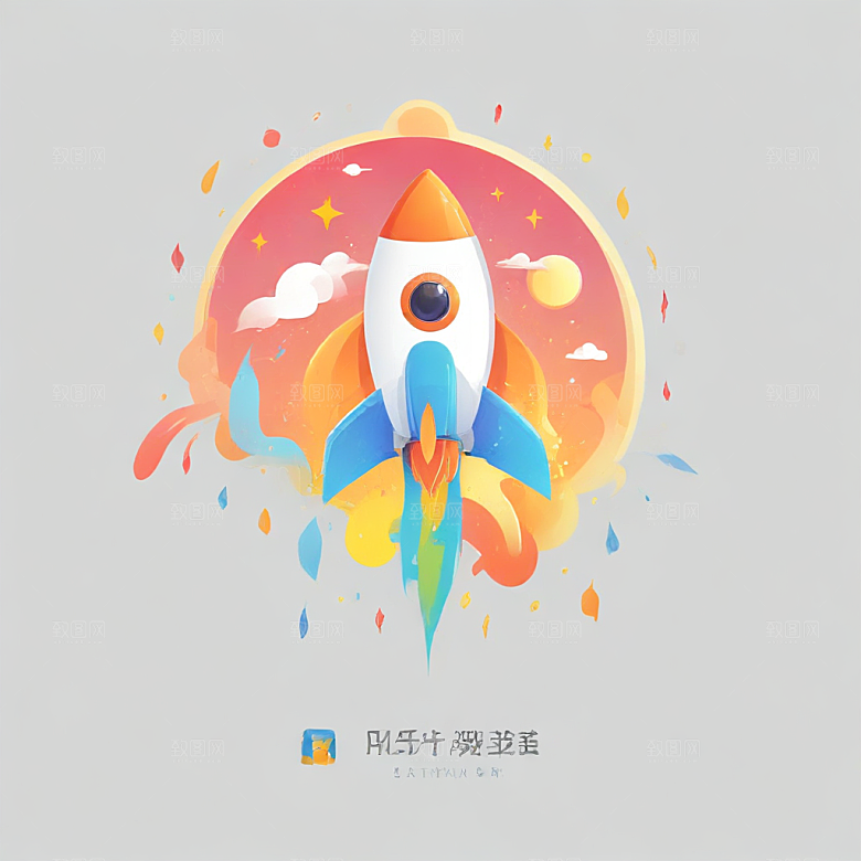 创意手绘火箭升空图插画图片