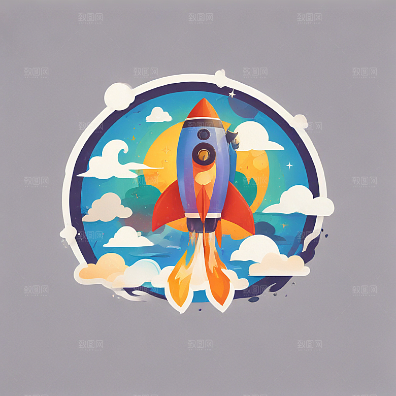 创意手绘火箭升空图插画图片