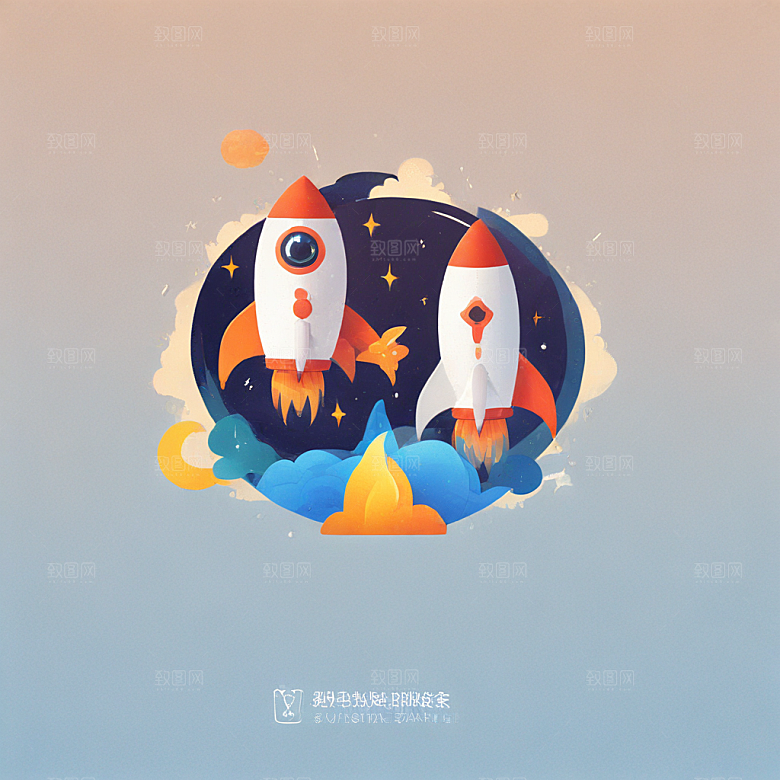 创意手绘火箭升空图插画图片
