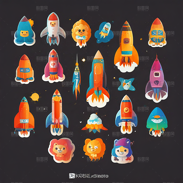 创意手绘火箭升空图插画图片
