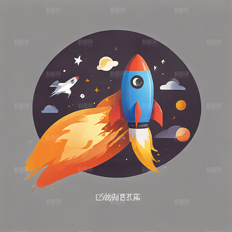 创意手绘火箭升空图插画图片