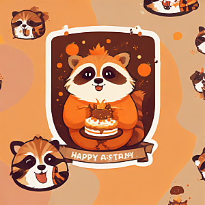 快乐 橙色 浣熊 蛋糕 卡通 手绘 欢乐