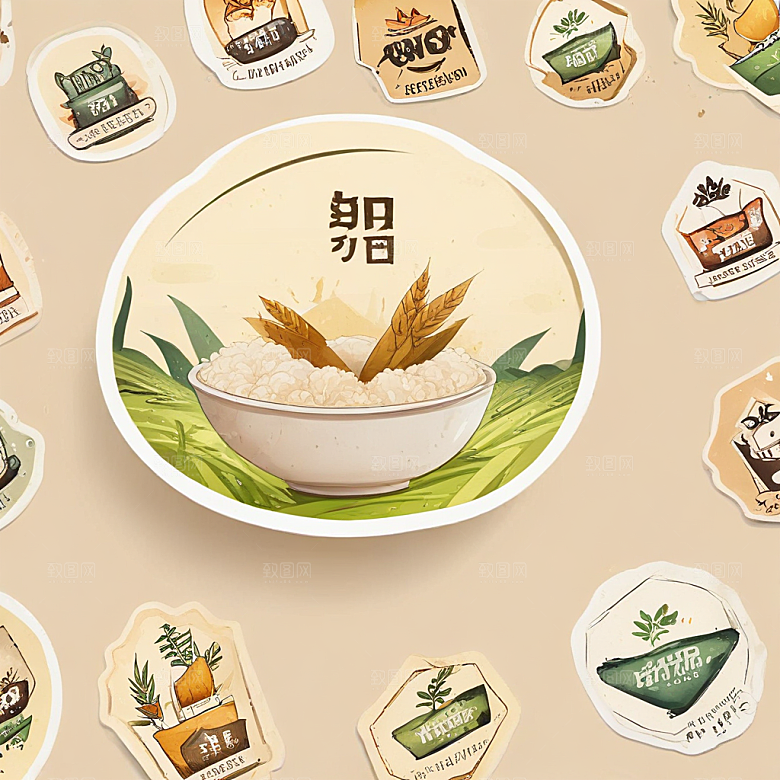 一碗米饭插画卡通风格贴纸