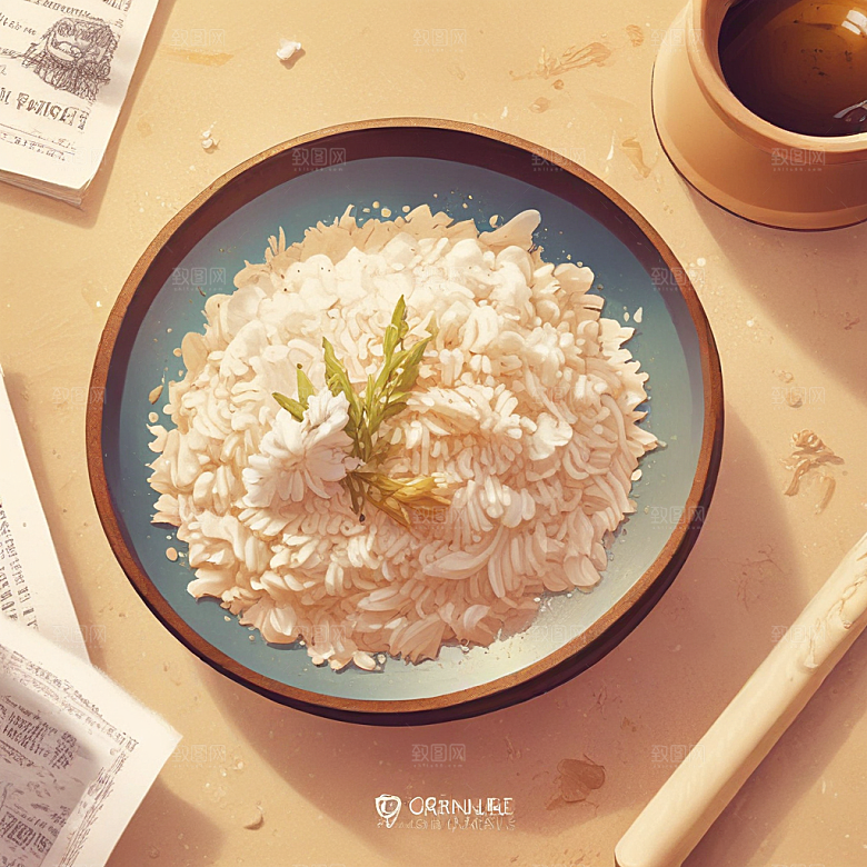 一碗米饭插画卡通风格贴纸