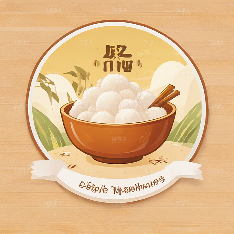一碗米饭插画卡通风格贴纸