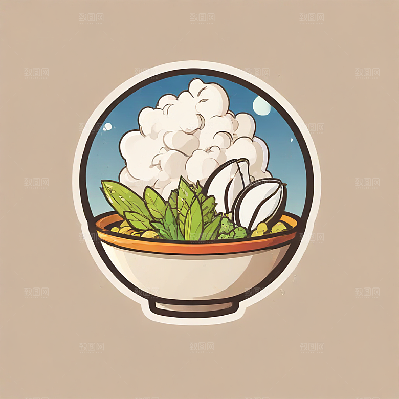 一碗米饭插画卡通风格贴纸