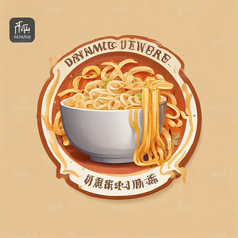 一碗面条插画卡通风格贴纸