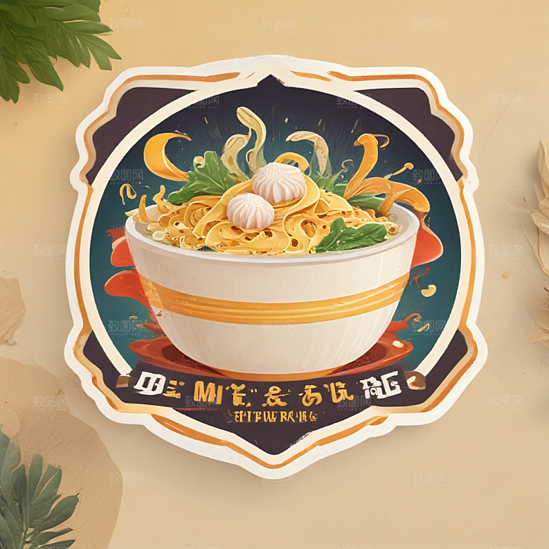 一碗面条插画卡通风格贴纸