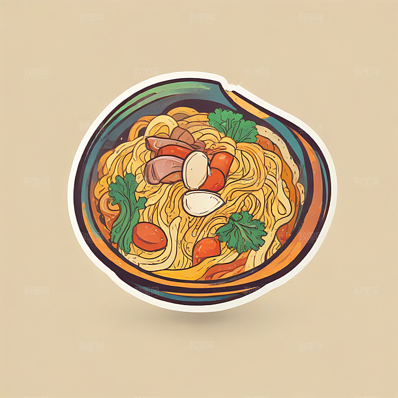 一碗面条插画卡通风格贴纸
