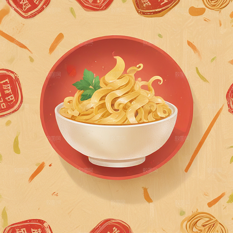 一碗面条插画卡通风格贴纸