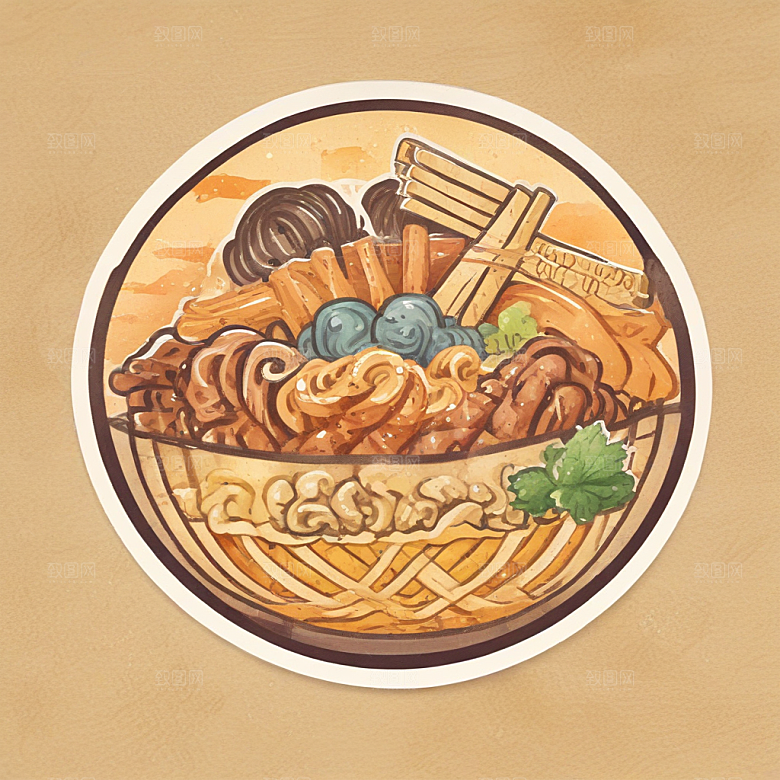 一碗面条插画卡通风格贴纸