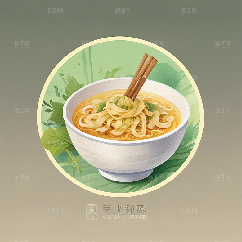一碗面条插画卡通风格贴纸