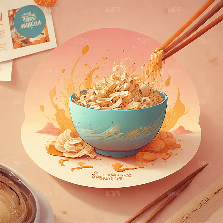 一碗面条插画卡通风格贴纸